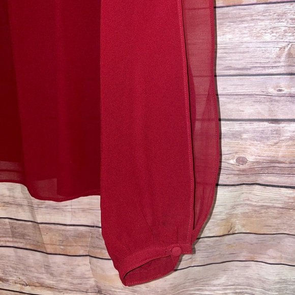 Maroon Sheer Cold-Shoulder Open Sleeve Top - Picture 4 of 4